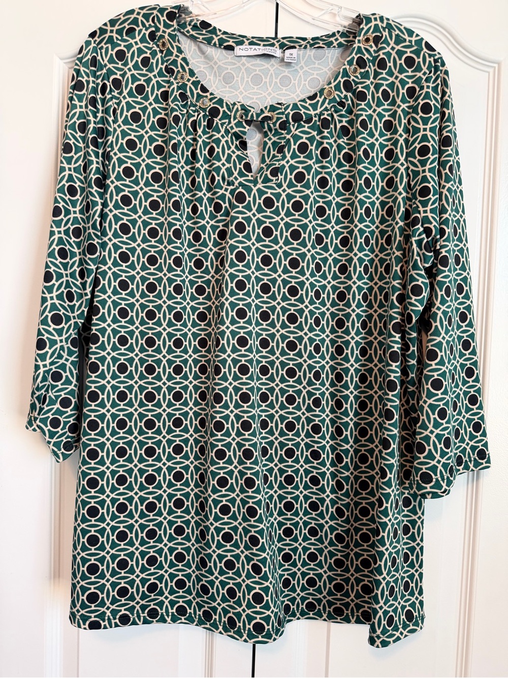 NOTATIONS Teal Geometric Keyhole Tunic - Teal/Cream